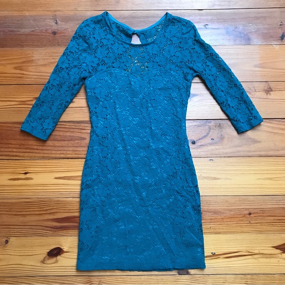 2B Bebe | Dresses | 2b Bebe Teal Lace Bodycon Mini Dress Euc Sm | Poshmark